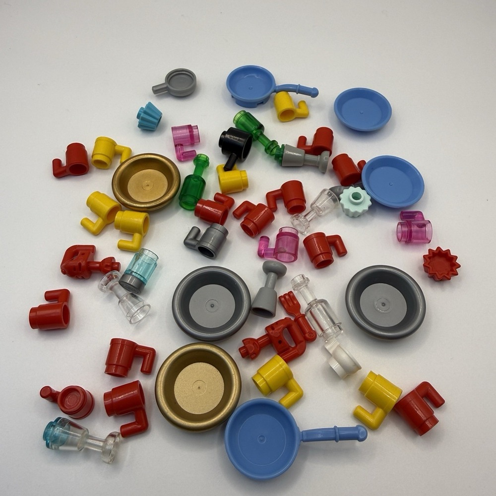 LEGO 50 Piece Kitchen Accessories Lot - Plates, Cups, Pans, Silverwear 002